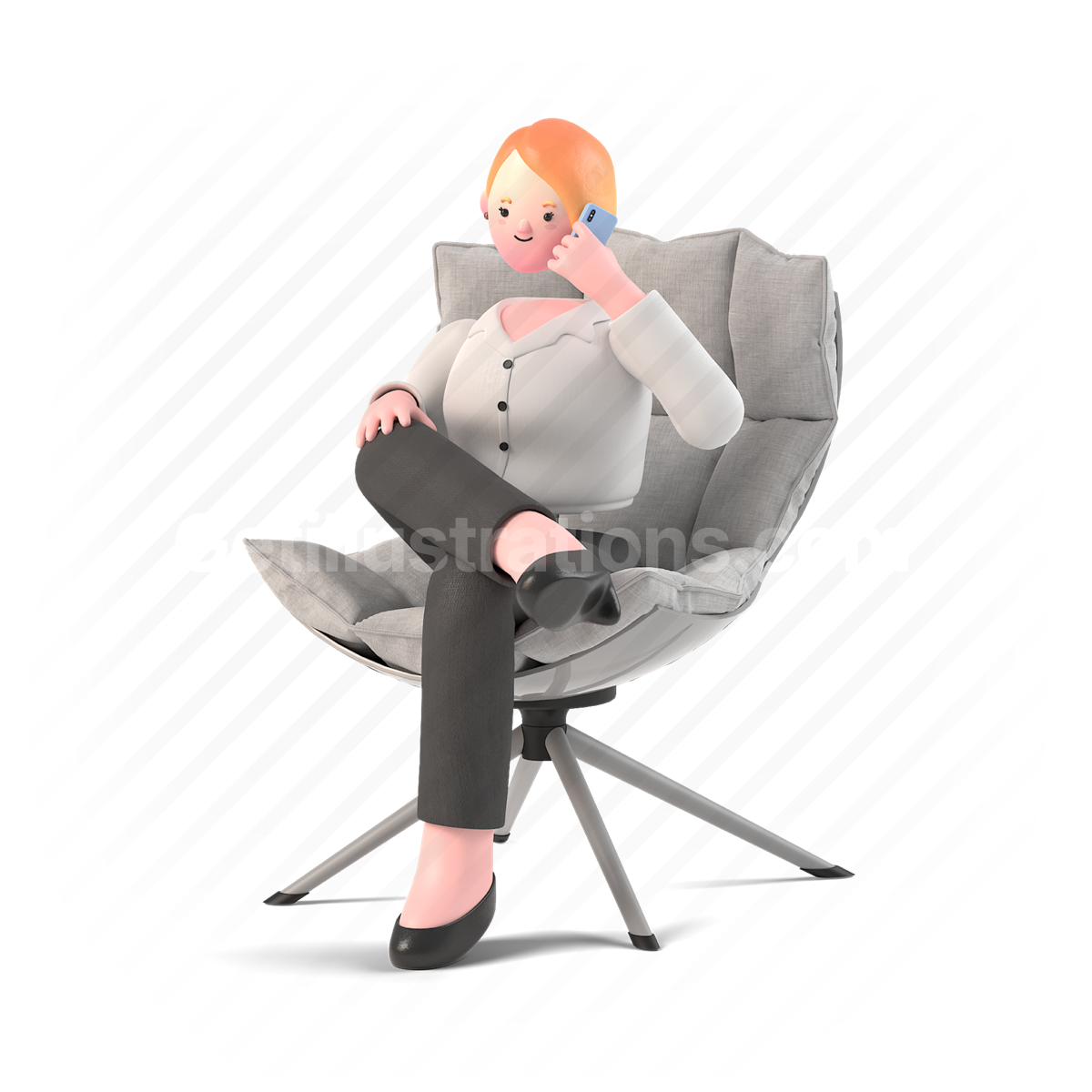 3d, people, person, woman, chair, call, phone, conversation, furniture
